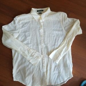 Creme Linen Ralph Lauren Long Sleeve Shirt Size 12